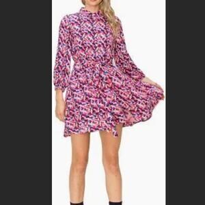 MELLODAY -  Long Sleeve Shirtdress In Pink Multi